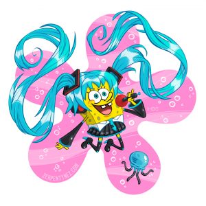SpongeBob cosplaying Hatsune Miku Fanart