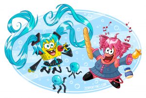 SpongeBob and Patrick cosplaying Miku and Teto Fanart